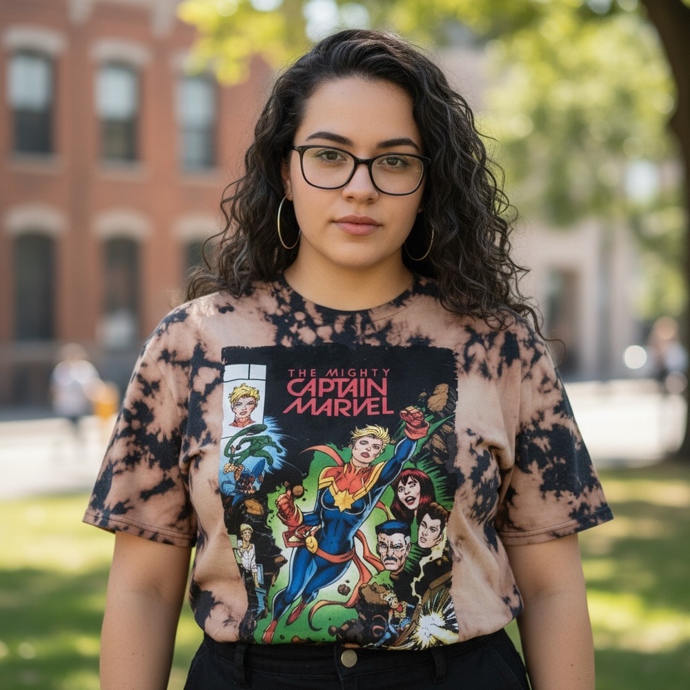 Custom Bleach Dyed Captain Marvel Graphic Tee – Medium